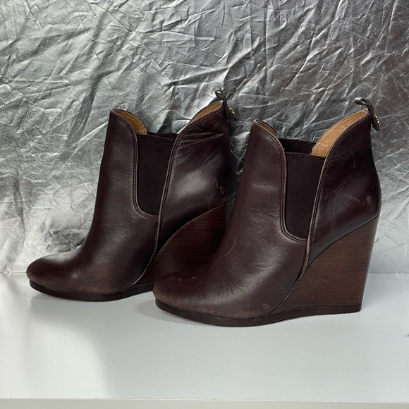 Preloved Coach Leather Ankle High Wedge Heels Shoes Size 6 - Picture 7 of 13
